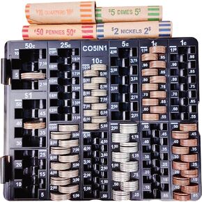 Coin Sorting Tray Coin Counter with Lid for All Coins, Accurate & Easy to Wrap, Change Sorter Machine Coin Organizer Coin Holder, Ideal for Bank Teller at Bank, Small Business, Home & Office