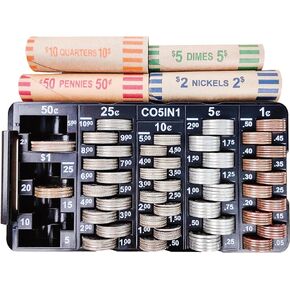 CO5IN1 Mini Coin Sorting Tray with Lid, 2pcs Change Counter for All Coins, Accurate & Easy to Wrap, Change Sorter Machine Coin Organizer Coin Holder for Bank Teller at Bank, Business, Home & Office