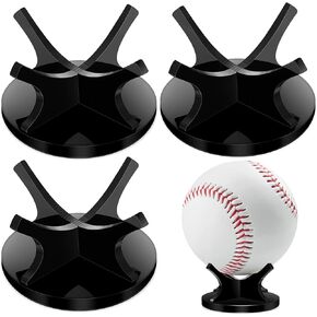 3 Pieces Acrylic Small Ball Stand Holder Sport Ball Display Rack Baseball Display Stand Ball Display Holder with 3 Pieces Non-Slip Rubber Pads for Baseball Golf Softball Tennis Ball Spheres (Clear)