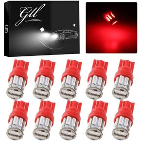 Grandview Red T10 194 168 921 W5W LED Interior Lights Bulb Car Replacement Lights Truck License Plate Front Rear Sidemarker Light Dome Map LED Bulbs 12V DC 10-Pack