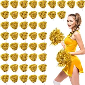 60 Pcs Cheerleading Pom Poms Metallic Foil Cheer Pom Poms with Plastic Handle Cheering Costume Accessory for Football Basketball Cheering Squad Team Spirit Dance Sport Stage Performance (Purple)
