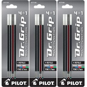 PILOT Dr.Grip 4+1 عبوات حبر حبر جاف متعددة الوظائف، نقطة دقيقة، أحبار أسود/أحمر/أزرق/أخضر، 3 عبوات