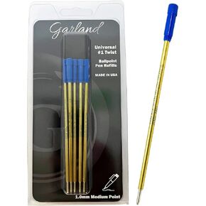 Garland Universal #1 Cross Compatible Ballpoint Pen Refill, USA Made, 1.0mm Medium Point, Smooth Writing, 5 Pack (Black)