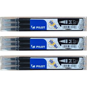 Pilot Frixion erasable pens refill, 9 refill bundle Black gel ink fine point 07 (Black)
