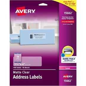Avery Printable Address Labels with Sure Feed, 1-1/3" x 4", Matte Clear, 700 Blank Mailing Labels (05662)