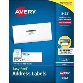 Avery Easy Peel Printable Address Labels with Sure Feed, 1-1/3" x 4", White, 1,400 Blank Mailing Labels (08462)