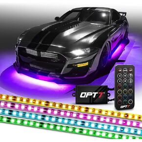 OPT7 Aura Dreamcolor Underglow Chasing Light Kit w/Wireless Remote, 4 pc Flexible Underbody RGB-IC LED Light Strips, Exterior Neon Accent Underbody Lights for Car Truck RV, Multi Colors Mode, 12V