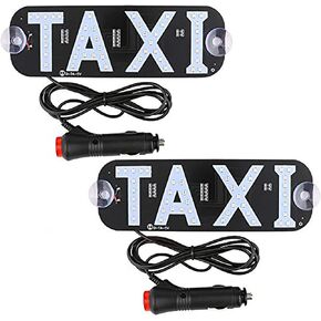 Taxi Sign LED Light, 2 Pack Taxi LED Light Sign Logo, Light Up Taxi Sign Flashing Hook on Car Window with DC12V Car Charger Inverter for Driver - Blue