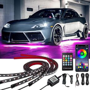 Underglow Car Lights, 252 LEDs RGBIC 4 pcs Dream Color Dancing Chasing Strip Lights with 16 Million Colors and 213 Scene Modes with App and Remote Control, 5 Music Modes for All Cars