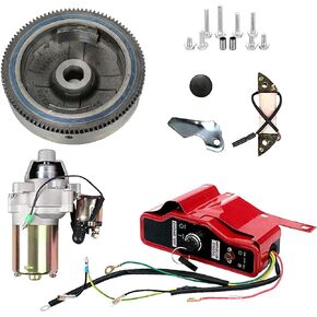 Carkio Electric Start Kit Starter Motor Flywheel Switch Compatible with Honda GX240 8HP GX270 9HP Engine Starter Motor Flywheel Key Switch Coil kit