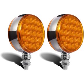 Partsam 2pcs Round Double Face Amber 48LED Pedestal Fender Rear Turn Signal Parking Lights Post Mount, Dual-face Led Marker Trailer Lights Replacement for Kenworth/Peterbilt/Freightliner Trucks