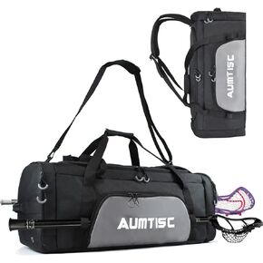 AUMTISC Lacrosse Bag, Use as a Backpack or Duffel Bag, 2 Stick Holders and Separate Cleats Compartment, 75L Large Capacity to Holds All Lacrosse Equipment