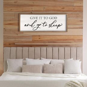3D Give it to God and Go to Sleep Sign Wall Decor Wood Frame 24" X 10" Master Bedroom Above Bed Large Minimalistic Rustic Farmhouse Hanging Over Bed Wall Art Guest Room Decoration (Black)