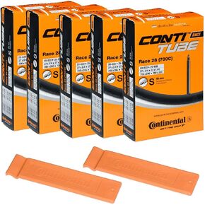 Continental Bicycle Tubes Race 28 700x20-25 S80 Presta Valve 80mm Bike Tube Super Value Bundle (Pack of 5 Conti Tubes & 2 Conti Race tire Lever)