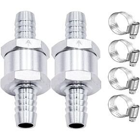 mxuteuk 2Pcs 1/2" 12mm Aluminium Silver Non Return One Way Check Valve with 4Pcs 10-16mm Universal Adjustable Hose Clamps for Fuel Petrol Diesel Line Oil M-H-032-12mm