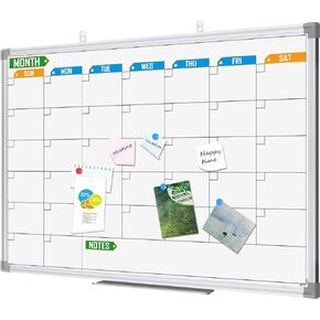 Lockways 2 Monthly Dry Erase Calendar Whiteboard, White Board Calendar 24" x 18", Wall-Mounted Aluminum Framed Calendar Board