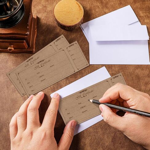 Sinmoe 50 Sets Gift Certificate for Business with 50 Pcs Envelopes Blank Gift Certificate Cards with Name and Address Rustic for Beauty Salon Restaurants Birthday(4.72 x 2.36 Inch, Branch Style) in Saudi Arabia