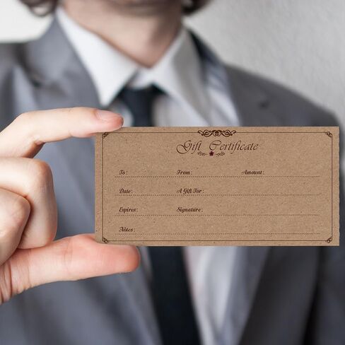 Sinmoe 50 Sets Gift Certificate for Business with 50 Pcs Envelopes Blank Gift Certificate Cards with Name and Address Rustic for Beauty Salon Restaurants Birthday(4.72 x 2.36 Inch, Branch Style) in Saudi Arabia