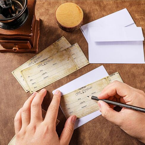 Sinmoe 50 Sets Gift Certificate for Business with 50 Pcs Envelopes Blank Gift Certificate Cards with Name and Address Rustic for Beauty Salon Restaurants Birthday(4.72 x 2.36 Inch, Branch Style) in Saudi Arabia