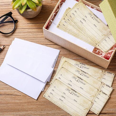 Sinmoe 50 Sets Gift Certificate for Business with 50 Pcs Envelopes Blank Gift Certificate Cards with Name and Address Rustic for Beauty Salon Restaurants Birthday(4.72 x 2.36 Inch, Branch Style) in Saudi Arabia