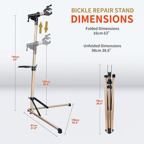 حامل إصلاح الدراجة Richeer (بحد أقصى 110 رطل) - حامل دراجة منزلي قابل للطي لصيانة دراجة الطريق والدراجة الجبلية - منصات عمل ميكانيكا الدراجات المحمولة قابلة للتعديل - سبائك الألومنيوم بالكامل in Kuwait