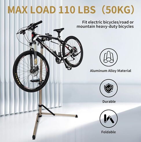 حامل إصلاح الدراجة Richeer (بحد أقصى 110 رطل) - حامل دراجة منزلي قابل للطي لصيانة دراجة الطريق والدراجة الجبلية - منصات عمل ميكانيكا الدراجات المحمولة قابلة للتعديل - سبائك الألومنيوم بالكامل in Kuwait