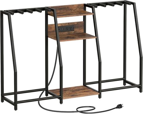 Guitar Stand for Electric Guitar, Bass, Multi Guitar Rack Holder with Charging Station, 3-tier Storage Shelf for Guitar Amp Picks Accessories, for Home Music Studio, Rustic Brown GSHR64E01 in Saudi Arabia