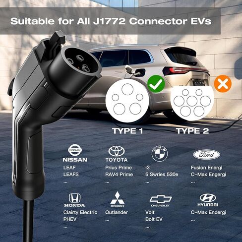 كابل شاحن Addlon Level 2 EV يصل إلى 40 أمبير، 240 فولت، كابل تمديد 21 قدم NEMA 14-50 متوافق مع SAE J1772 EV، شاحن EV محمول مع حقيبة حمل مناسبة للشحن المنزلي والخارجي in Kuwait