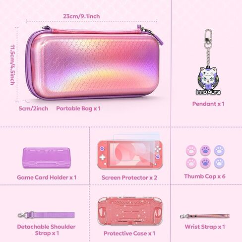 Switch Lite Case - innoAura 12 in 1 Switch Lite Accessories Bundle with Switch Lite Carrying Case, Switch Game Case, Switch Lite Screen Protector, Switch Stand, Switch Thumb Grips (Black) in Saudi Arabia