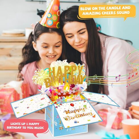 بطاقات عيد ميلاد كبيرة منبثقة مع أضواء قابلة للنفخ وموسيقى، بطاقات عيد ميلاد سعيد مضحكة ثلاثية الأبعاد، هدايا عيد ميلاد خاصة للأطفال والمراهقين والنساء والرجال والابنة in Kuwait