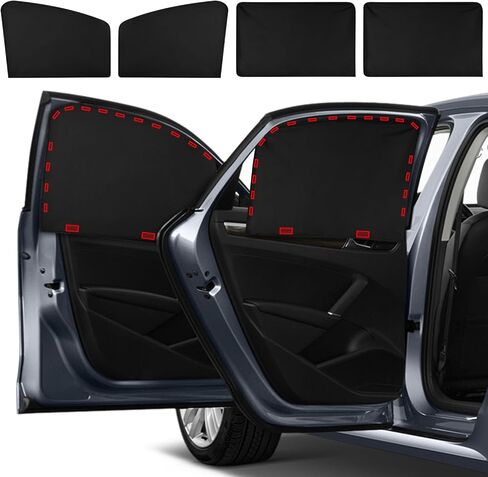 مظلة شمسية للنافذة الجانبية للسيارة، 4 قطع مغناطيسية + أغطية نوافذ السيارة معززة بشريط فيلكرو ستائر تعتيم للخصوصية، ستائر سيارات عالمية للحماية من الأشعة فوق البنفسجية، مظلات لنافذة السيارات للعائلة والرضع والأطفال والتخييم في السيارة in Kuwait