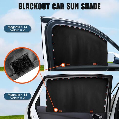 مظلة شمسية للنافذة الجانبية للسيارة، 4 قطع مغناطيسية + أغطية نوافذ السيارة معززة بشريط فيلكرو ستائر تعتيم للخصوصية، ستائر سيارات عالمية للحماية من الأشعة فوق البنفسجية، مظلات لنافذة السيارات للعائلة والرضع والأطفال والتخييم في السيارة in Kuwait