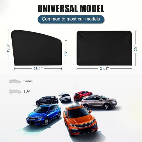 مظلة شمسية للنافذة الجانبية للسيارة، 4 قطع مغناطيسية + أغطية نوافذ السيارة معززة بشريط فيلكرو ستائر تعتيم للخصوصية، ستائر سيارات عالمية للحماية من الأشعة فوق البنفسجية، مظلات لنافذة السيارات للعائلة والرضع والأطفال والتخييم في السيارة in Kuwait
