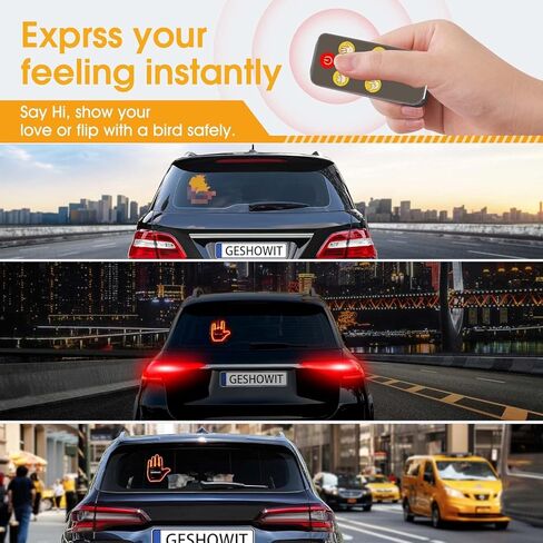 ضوء لفتة اليد للسيارة، علامة LED للنافذة الخلفية للسيارة، ضوء لفتة جديدة، ضوء إصبع السيارة مع جهاز تحكم عن بعد - 4 إيماءات تعبيرية، أدوات إكسسوارات السيارة المضحكة الرائعة in Kuwait