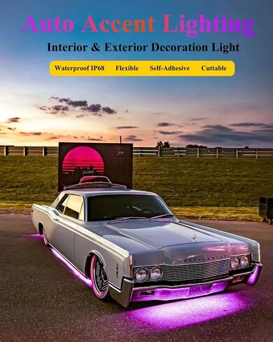 YM E-Bright Blue LED شريط أضواء للسيارات، 30 سم مقاوم للماء للسيارة تحت أضواء الدراجات النارية وعربة الجولف وديكور القارب LED شريط أضواء خارجي داخلي، DC-12V، حزمة من 4 in Kuwait