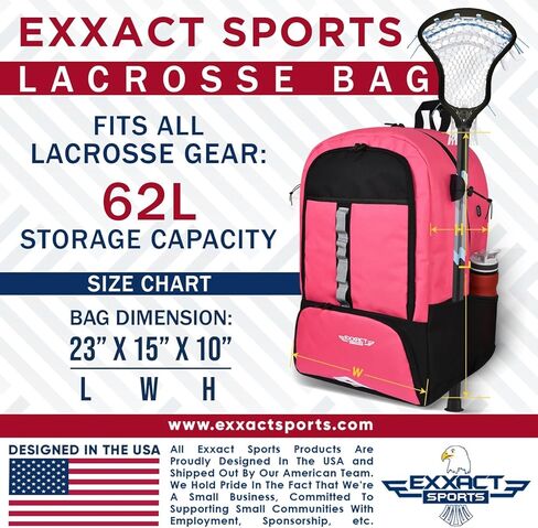 حقيبة لاكروس رياضية رائعة مع حاملي عصا وحجرة منفصلة للمرابط - حقيبة ظهر لاكروس كبيرة جدًا للبالغين in Kuwait