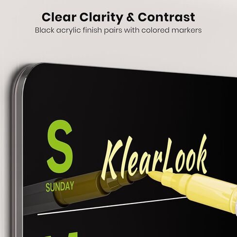 2 Set Scratch-Proof Magnetic Acrylic Calendar for Fridge 16" x 12" - Klearlook Monthly & Weekly Fridge Planner Board with Magnetic Strips, 4 Color Markers, 1 Pen Holder & 2 Cleaning Cloths, Black in Kuwait