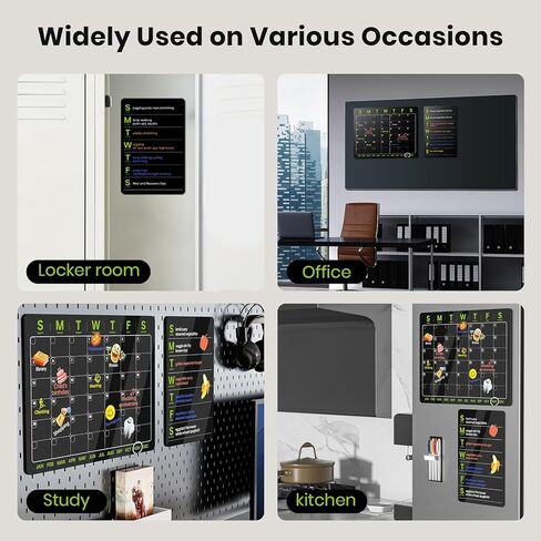 2 Set Scratch-Proof Magnetic Acrylic Calendar for Fridge 16" x 12" - Klearlook Monthly & Weekly Fridge Planner Board with Magnetic Strips, 4 Color Markers, 1 Pen Holder & 2 Cleaning Cloths, Black in Kuwait