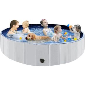 Juegoal 63"x 12" Foldable Dog Pools for Large Dogs, Kids Swimming Pool with Hard Plastic, Wading Pools Bathing Tube for Backyard