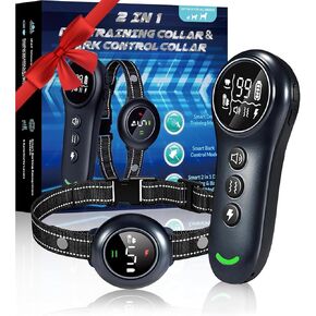 2-in-1 Dog Training and Bark Control Collar – Rechargeable, Waterproof, Smart Anti-Barking Collar for Small, Medium, and Large Dogs - Effective & Humane Training
