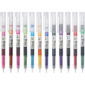 12 Colour Quick Dry Gel Pens, 0.5mm Fine Point Comfort Grip Gel Ink Pens Multi Colour Ink Aesthetic Journal Pen for Students Girls Boys Adults Writing Drawing School Office Supplies