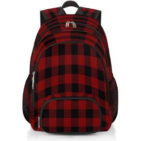 Red Black Buffalo Plaid Bookbag School Backpack Teens Girls Boys Schoolbag Shoulder Computer Hiking Gym Travel Casual Travel Daypack