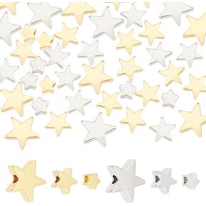 PandaHall 60pcs Star Spacer Beads, 4mm/6mm/8mm Star Beads Twinkle Star Loose Beads Star Jewelry Charms for DIY Jewelry Necklace Bracelet Earrings Bangles Keychains Making Christmas Decoration