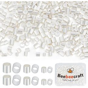 Beebeecraft 1 Box 600Pcs Crimp Tube Beads Sterling Silver Plated 3 Size Column Spacer Beads with 1/2/1.5mm Hole for Bracelet Necklace Jewelry Making