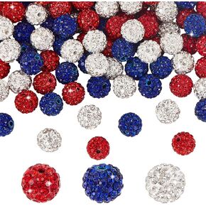 PH PandaHall 120pcs Crystal Beads Independence Day Beads 10mm Red Blue Beads Polymer Clay Pave Disco Ball Beads Craft Beads for 4th of July Friendship Bracelet Necklace Earring Jewelry Making