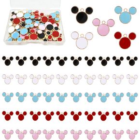 50 Pcs Mouse Charms, Mouse Head Pendant Key Ring Colorful Mouse Charm Beads for Bracelet Jewelry Making DIY Crafting Cartoon Mouse Keychains with Box, 5 Colors