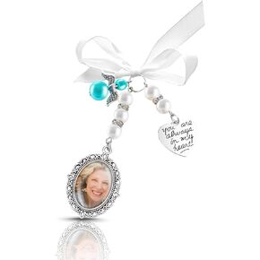 Yolev 1PCS Wedding Bouquet Photo Charms Bridal Lacy Oval Photo Charm Frame, Bride Memorial Bouquet Photo Charms You are Always in My Heart Bouquet Charms for Bridal
