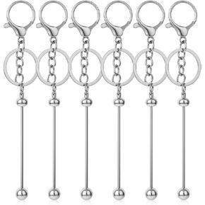 6 Pcs Beadable Keychain Bars Set Silver Metal Blanks Beads DIY Making Projects Keychain Jewelry Pendant Charms Making Supplies Decorative Crafts Accessories