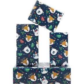 Christmas Wrapping Paper for Kids Boys Girls, Deer Cat Rabbit Polar Bear Christmas Animals Gift Wrap 4 Sheets Folded Flat 20x28 Inches Per Sheet Christmas Paper for New Year Xmas Winter Holiday