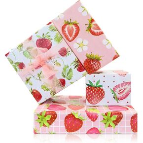 Strawberry Wrapping Paper,Pink Red Fruit Wrapping Paper 4 Designs 8 Sheet,Pretty Cute Sweet Gift Wrap Paper 20 x 27 Inch For Birthday Baby Shower Wedding Spring Summer Party Boys Girls Kids DIY Crafts
